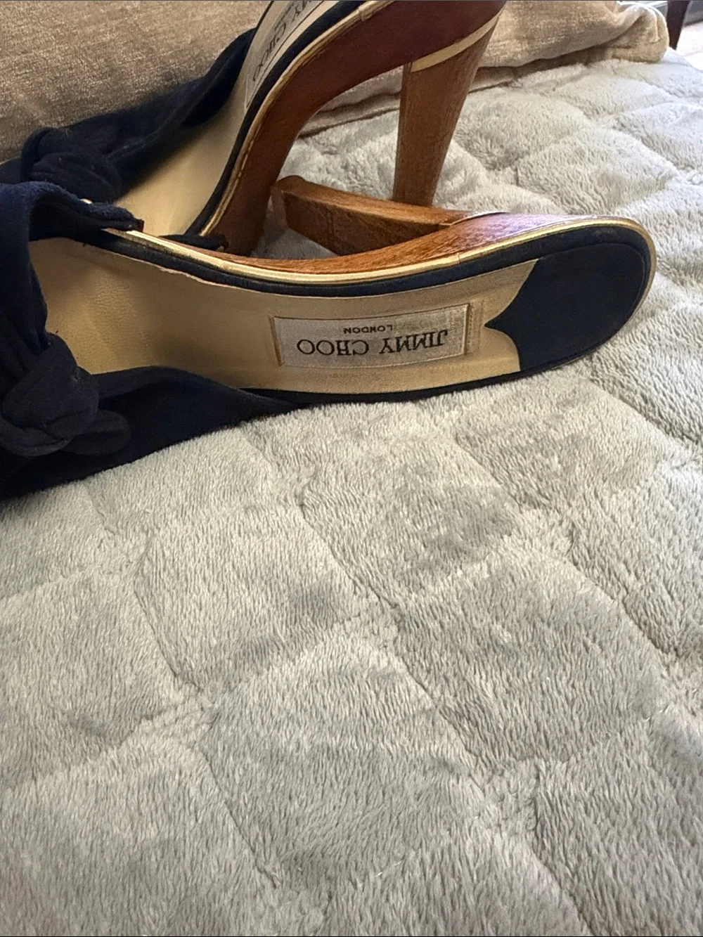 Jimmy Choo Navy Suede Studded Wooden Platform Heels